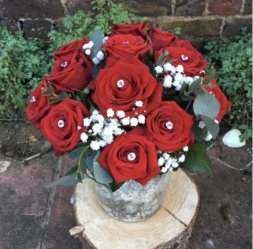 Glitz and Glam Red Roses in a vase 